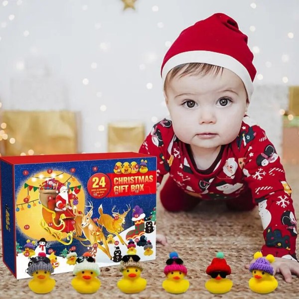 Jul adventskalender Set Söt gummianka nyår 24 dagars nedräkning Stress relief Jul kreativa presenter till barnleksaker 24pcs