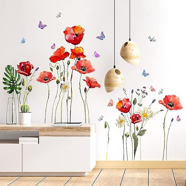Väggdekaler Växter Blommor, Dekorativa Växtdekaler, Tropiska Växt Väggdekal Sockel Väggdekal Fönsterdekoration Dekaler för Barnrum,
