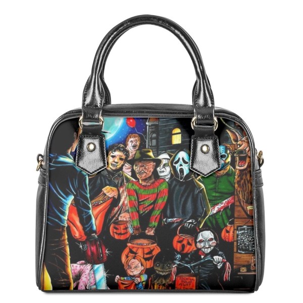 Halloween skräckfilmkaraktärer Printed Crossbody-väska för kvinnor Lyxigt läder Hot Axelväska Daglig fest Resehandväskor KBDB1806DL