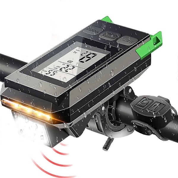 4 i 1 Cykelstrålkastare med LCD-display Hastighetsmätare och Signalhorn USB Uppladdningsbar Cykeldator för O