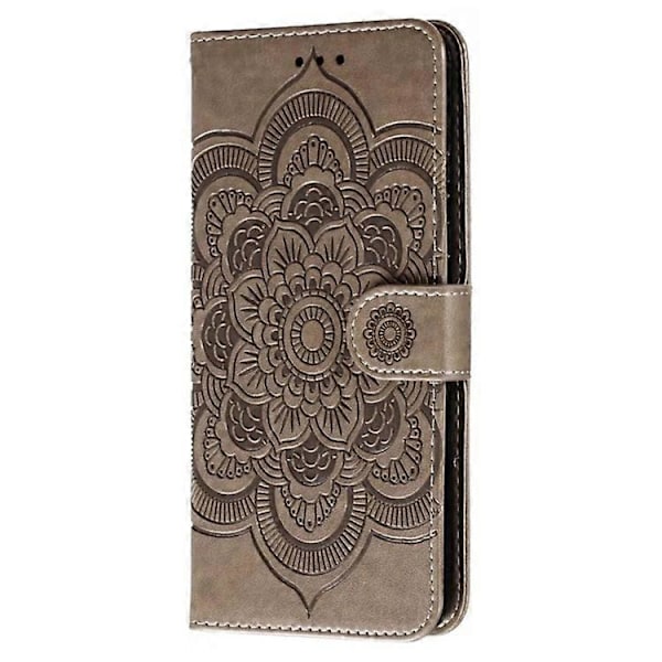 Kompatibelt Skal för Honor 200 Lite PU Läder Mandala Präglad Design Plånboksfodral Grey