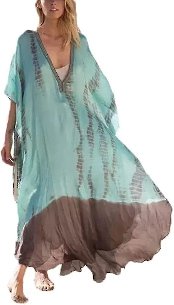 Dam Plus Size Strandklänningar Kaftan V-ringad Tryck Turkisk Robe Kaftan Lång