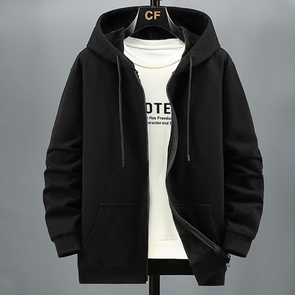 Menns høst-vinter-fleece-hettegenser Ensfarget jakke-hettegenser Plus Size black 7XL(120 to 130KG)