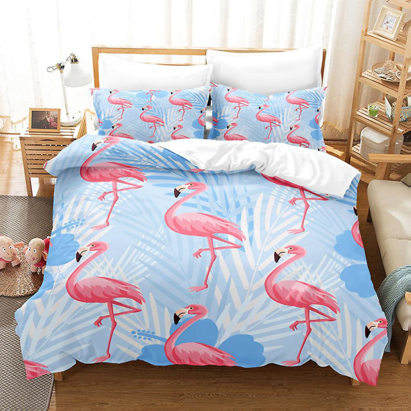 Flamingo Påslakan King/Queen Size, rosa Djurliv Tropiska Djur Tryck Sängkläder Set För Barn Flickor Tonåringar, Palmblad Täcke