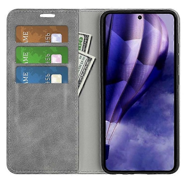 Kompatibel til HMD Skyline Etui Skin-Touch Læder Wallet Telefon Cover Grey
