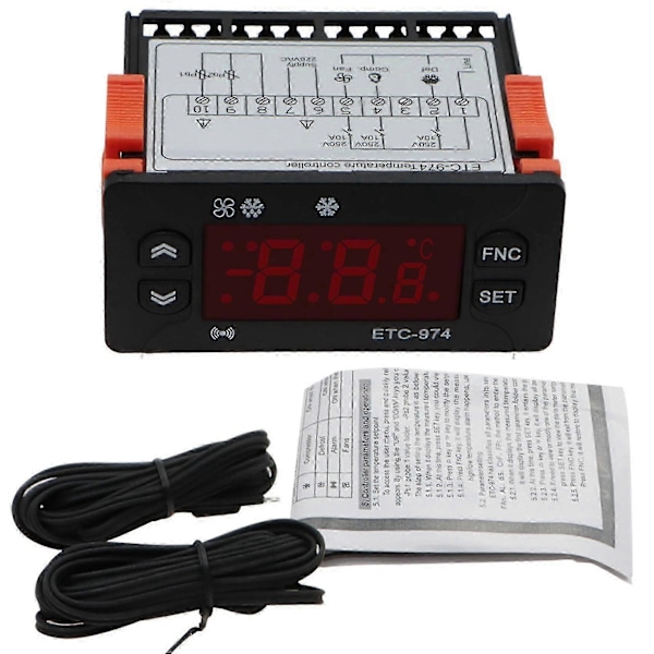 ETC-974 Digital Temperaturkontroller Mikrodatorkyltermostater Kyltermostat Larm 220V NTC-sensor