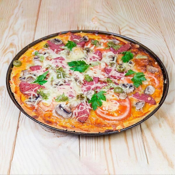 Sæt med 6 pizzatallerkener, runde pizzatallerkener, diameter 20 cm, pizzapande i stål, non-stick belægning, non-