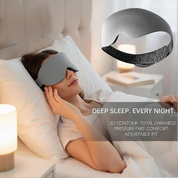 3D Sovemaske - Lysblokkerende, Null Trykk, Justerbar Stropp grey