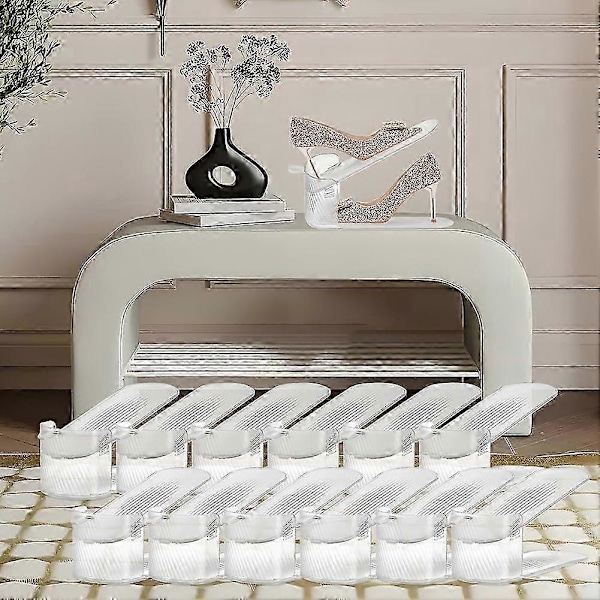 12-pack Skohyllor Organizer för Garderob, Justerbar Skoställhållare Skobesparare Skoställ för