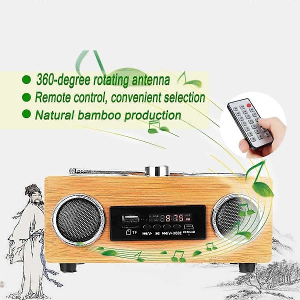 Trådlös Retro Högtalare i Trä Radio Subwoofer Hemmastudio Bluetooth Musikcenter Stöd USB/
