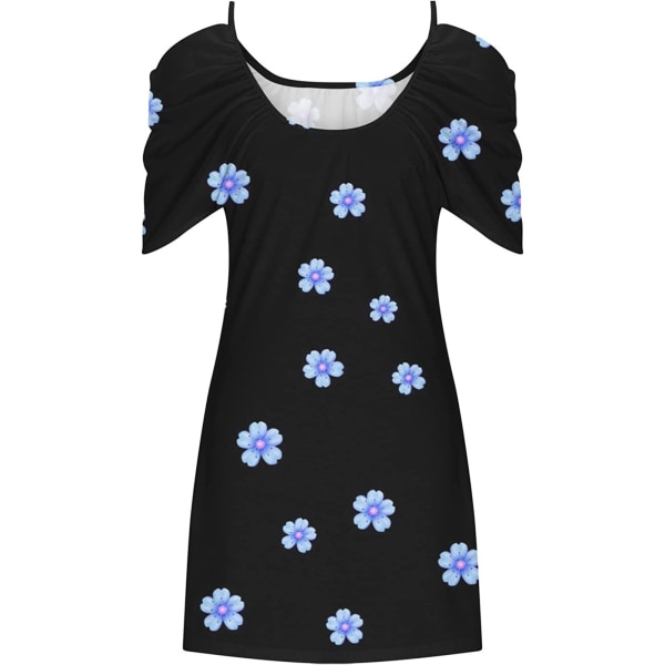 Kjole med blomstertrykk for kvinner Sommer Spaghetti Strap Ermeløs kjole 1-Black L