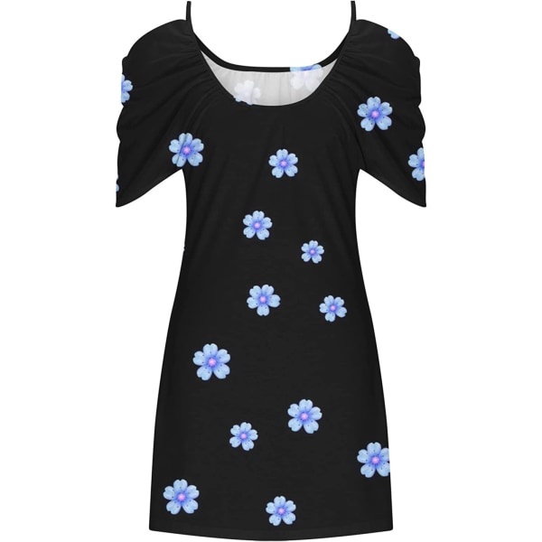 Kvinders blomsterprintkjole Sommer Spaghetti Strap Ærmeløs kjole 1-Dark Blue S