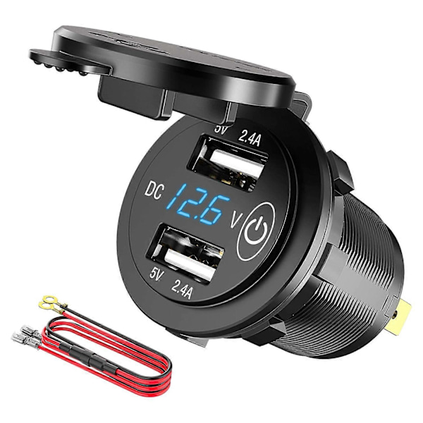 12V USB-udtag, vandtæt 12V/24V 24W 4.8A dobbelt USB-oplader stik strømudtag adapter med LED V