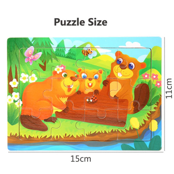 15*11cm 3D Pussel Tecknade Djur Träpussel Barn Kognitivt Pussel Baby Träleksaker Pedagogiska Leksaker för Barn 12-rabbit Pulling Ra