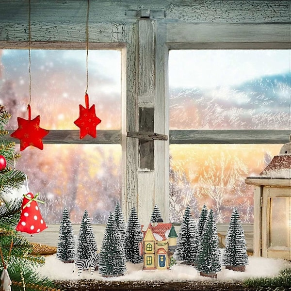 10 st 10 cm mini snöfrost träd mini julgran plast vinter snödekorationer hem skrivbord juldekorationer