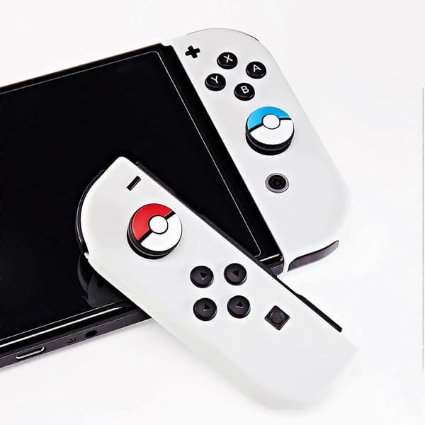 Tommelfingergreb Sæt Joystick Caps Rød+Blå, 2 Par Kompatible med Nintendo Switch/OLED/Lite Konsol, Silikone Analog Stick Caps til Switch Controllere