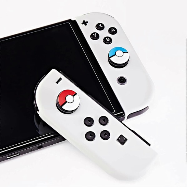 Tumgrepp Set Joystick-skydd Röd+Blå, 2 Par Kompatibla med Nintendo Switch/OLED/Lite Konsol, Silikon Analog Stick-skydd för Switch-kontroller