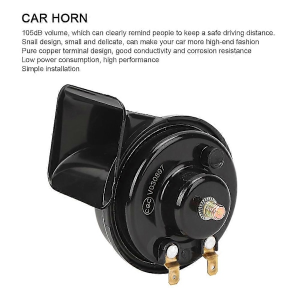 Universal Bilhorn 12V 105dB Lastbil Dynamisk Högtalare Monofonisk Snigel Svart Vattentät