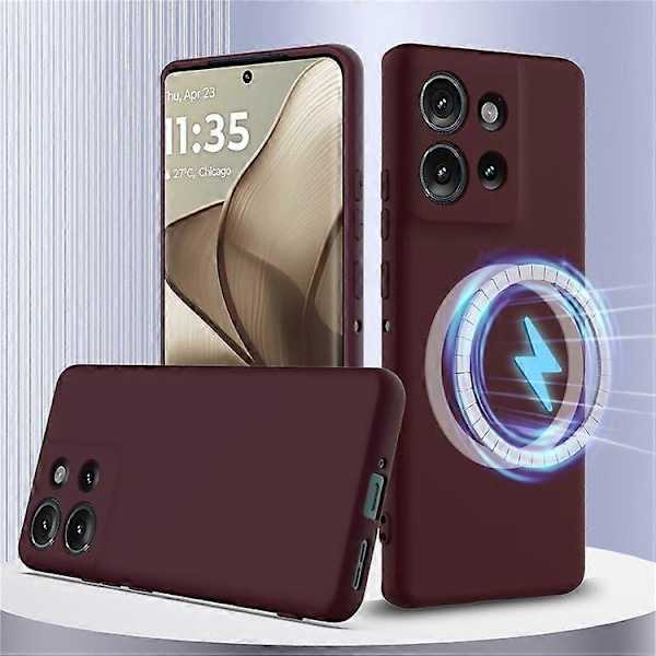 Kompatibelt Skal för Motorola Edge 50 5G Kompatibelt med MagSafe Flytande Silikon Mobilskal med Snodd WineRed