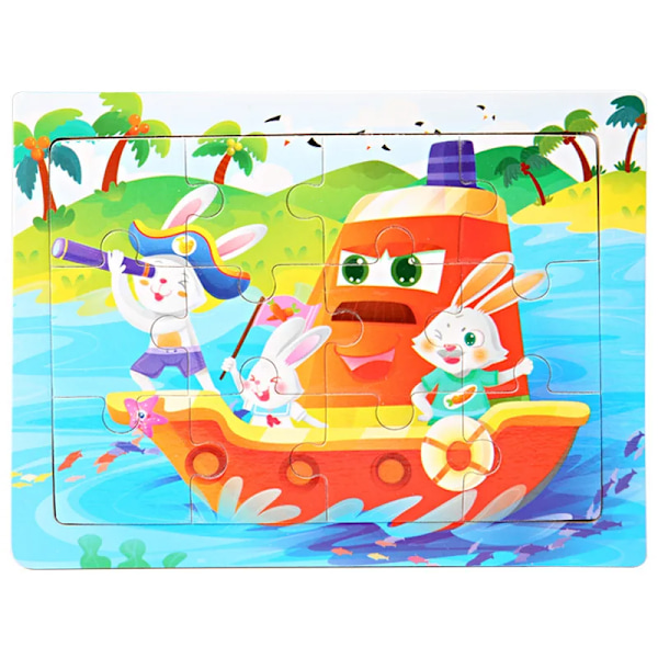 15*11cm 3D Palapeli Sarjakuvaeläimet Puupalapeli Lasten Kognitiivinen Palapeli Vauvan Puiset Lelut Opetuslelut Lapsille 4-captain Rabbit