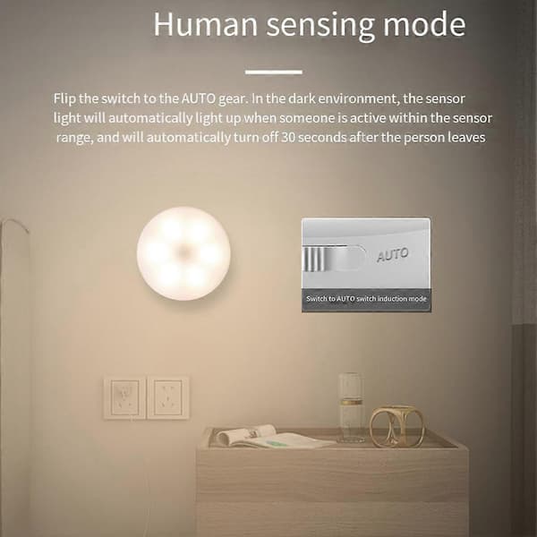 Puck Light LED bevægelsessensor skabslys USB genopladelige underskabsbelysning natlampe