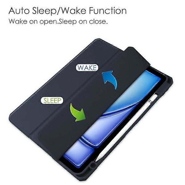 Kompatibelt Skal för iPad Air 11 (2024) Transparent Fodral PU Läder Auto Wake Sleep Skyddande Fodral med Pennhållare DarkBlue