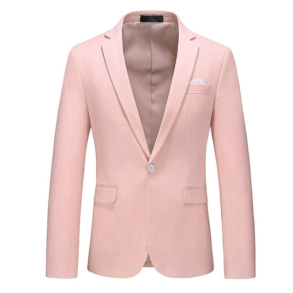 Herre Slim Fit Business Casual Blazerjakke med én Knap Pink 1 XL