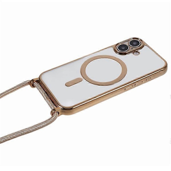 Kompatibelt skal för iPhone 16, kompatibelt med MagSafe, elektropläterad TPU-mobilskydd med långt snöre Gold