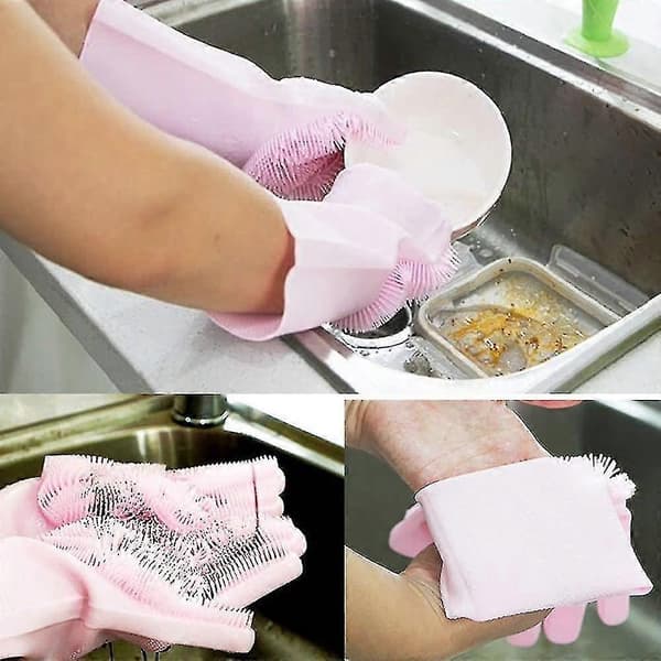Silikonhansker Oppvaskhansker (2 stk, rosa)