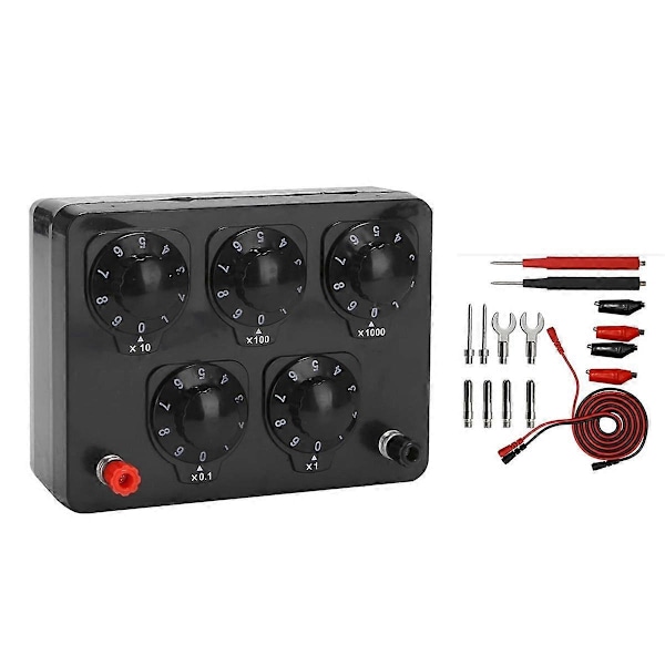 1 stk. Sort Modstandsboks Jern Variabel Dekade Modstand 0-9999,9 Ohm til Fysisk Undervisning & 16 stk. Banan Kabel Måling