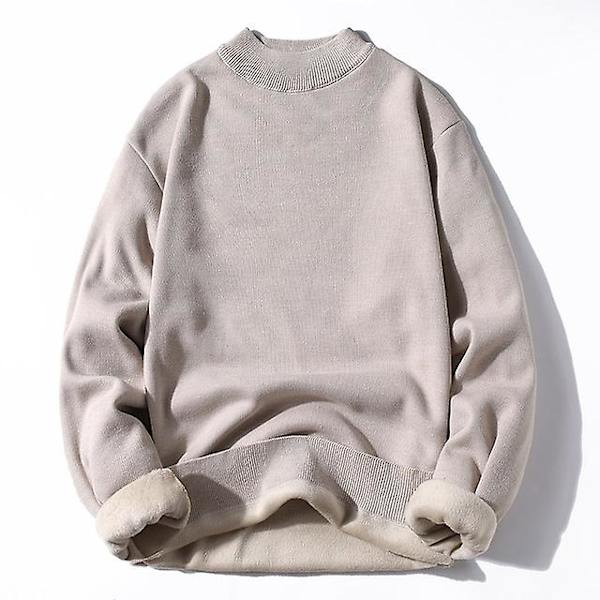 Talvi miesten fleece poolokauluspusero miehet 2022 uusi rento neule paksu poolopaita miesten merkki syksy kashmir O-kaula miesten topit Khaki O-Neck L (54-63KG)