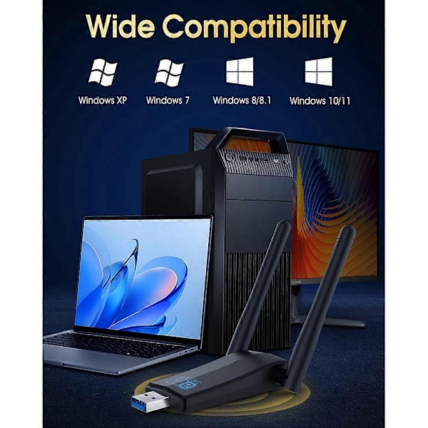 Trådlös USB 3.0 WiFi-adapter för stationär PC, AC 1300Mbps USB WiFi Dual-Band Nätverksadapter för Win