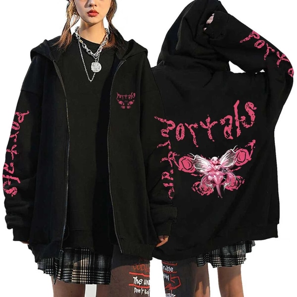Melanie Martinez Portals Hoodies Tecknade Dragkedja Tröjor Hip Hop Streetwear Jackor Män Kvinnor Oversized Y2K Kläder Black16 XL