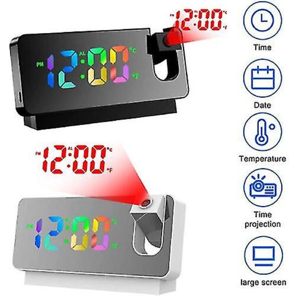 LED Smart Digital Väckarklocka Projektion Temperatur Projektor LCD-Display Tid white