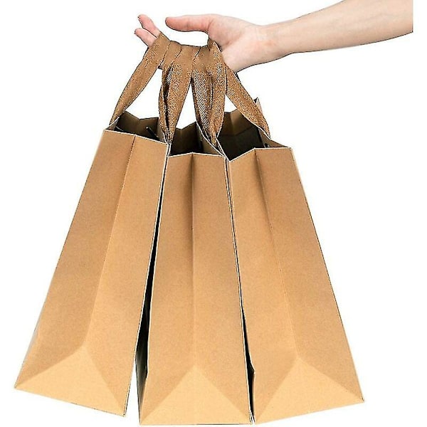 Ruskeat Kraft-paperikassit kahvoilla, 10 kpl - 32x11,5x28cm Kraft-kassi, lahjapaketointiin ja myyntitavaroille, Kraft-kassit, vähittäiskaupan kassit
