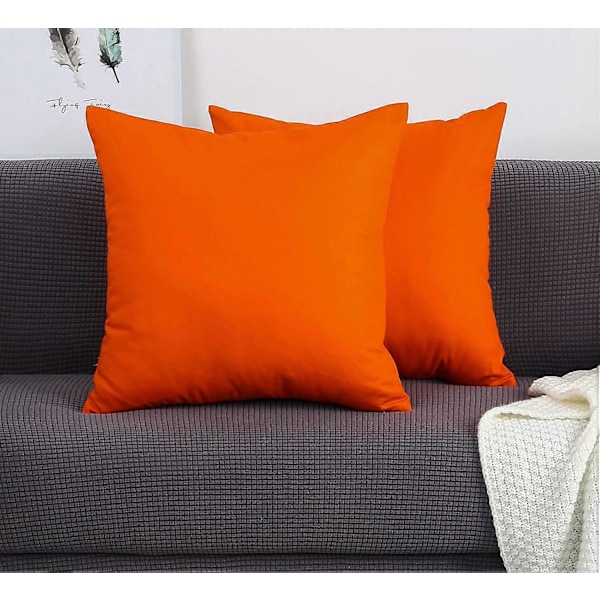 Set med 2 handgjorda dekorativa solida 100% bomullscanvas prydnadskuddfodral/kuddfodral, 11 färger tillgängliga - (45x45 cm 2 stycken, Orange)