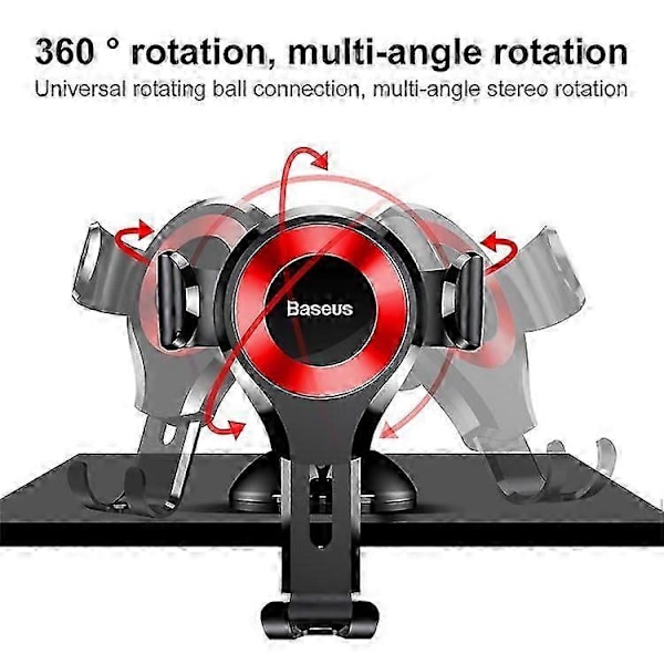BASEUS Universal Gravity Bilholder Mobiltelefonholder med Klemme Kompatibel til iPhone/Samsung Red