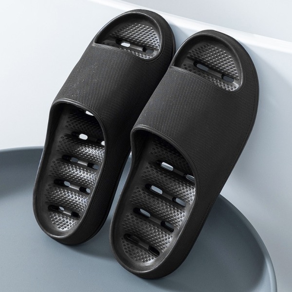 Tjockbottnade halkfria tofflor för damer, mjukbottnade badrumsskor för par, hem Black 36-37