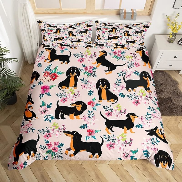 Tax King Queen Påslakan Set Blommigt Tax Sängkläder Set Tecknad Valp Djur Täcke Överdrag Husdjur Polyester Täcke Överdrag