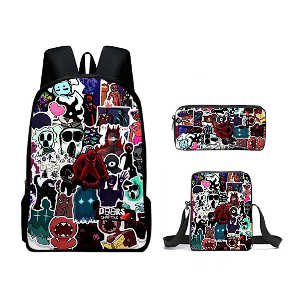 Doors Koululaukku Matkareppu Olkalaukku Penaali setti Lapsille Opiskelijoille 4 3Pcs Set