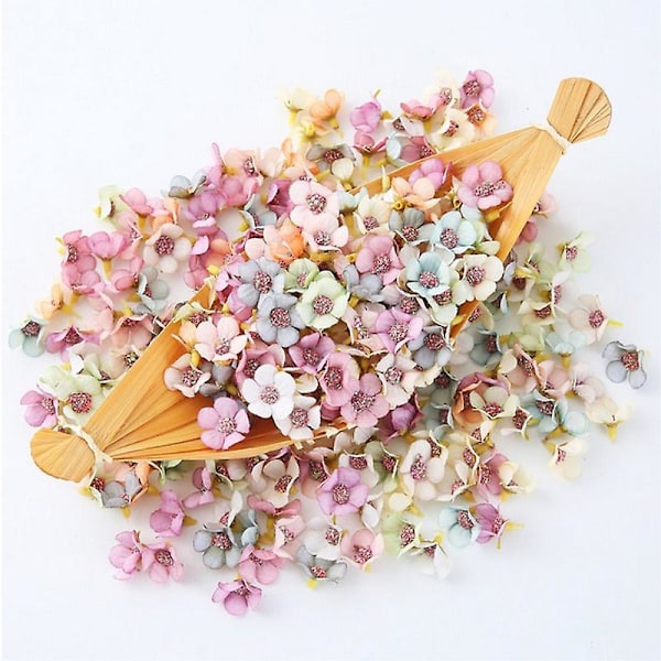 Sæt med 100 stk. flerfarvede dekorative kunstige blomsterhoveder til DIY boligdekoration kunstige blomster (2 cm, blandede farver)