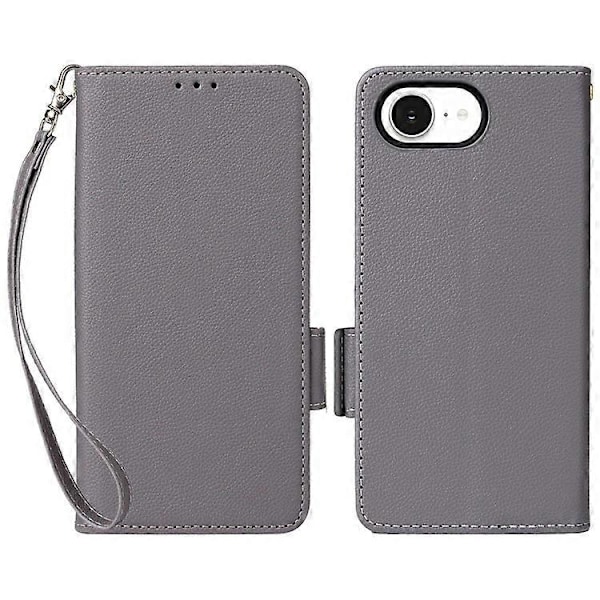 Kompatibelt Plånboksfodral för iPhone 16e, Flipfodral med Litchi-textur, PU-läder Grey
