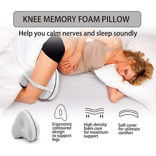 Vit Benkudde för män och kvinnor, i memory foam, för sidosovare, lindring av ischias, benvärk, höft