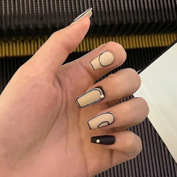 24 st Balett Nageltyp Mjölkkaffe Pärla Manikyr Patch Avtagbara Lösnaglar