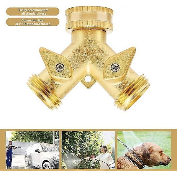 Messingfordeler, 3/4\" Hagekran Y-splitter Dobbel Slangekobling 2 Veisgold1stk