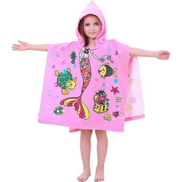 Badcape för barn, badponcho för barn, badhandduk för barn med huva, strandhandduk med söta mönster, mångsidig användning för barn 2-8 år (Sjöjungfru)