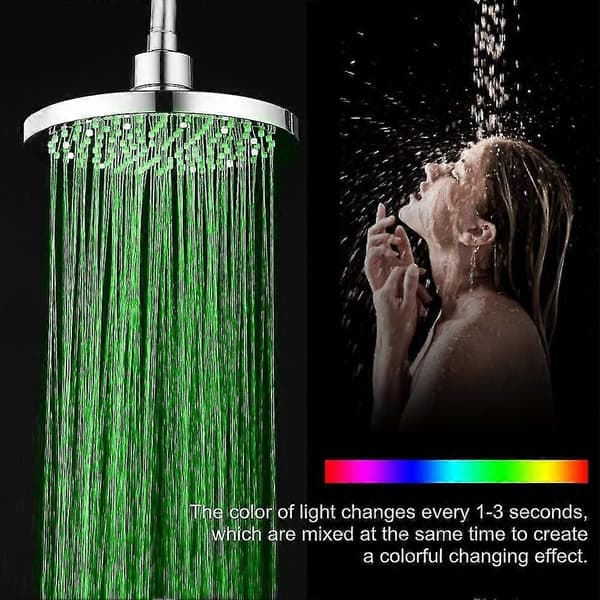 LED Dusjhode, 20cm Illuminert Dusjhode, Fargedusjhode, LED Dusjhode med 7 Farger, Rundt LED Regndusjhode, LED Illuminert Dusjhode