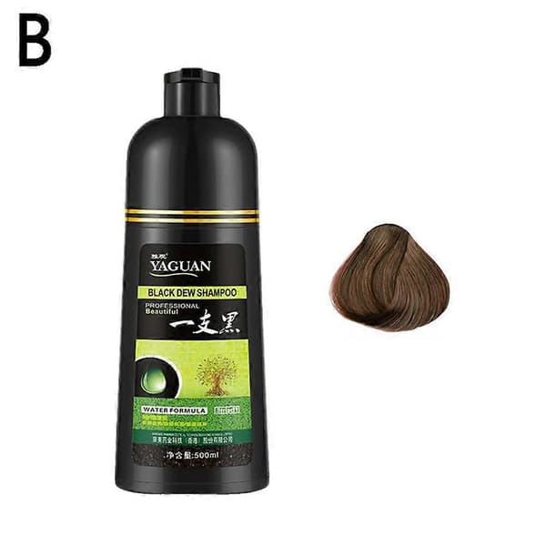 500 ml urtebaseret Black Dew-shampoo, sort hårfarveshampoo 3-i-1 hårfarve brun