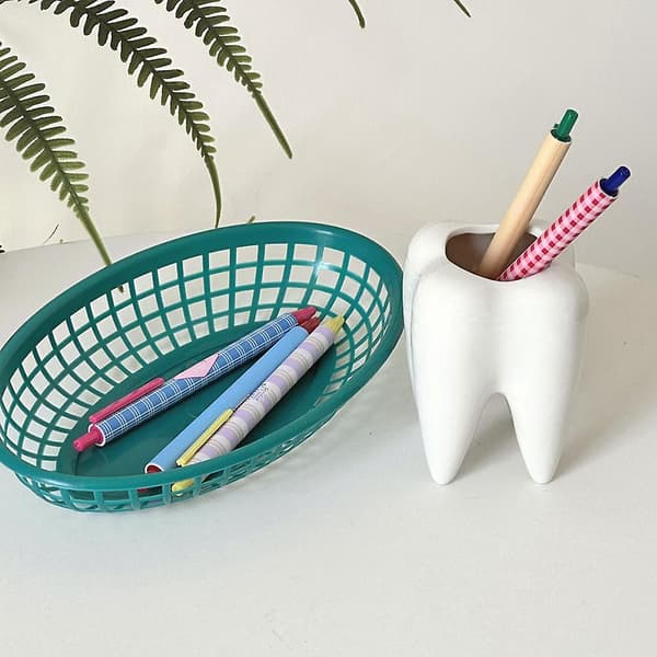 Funny Tooth Shaped Ceramic Pen Pencil Holder Storage Container Desk Organize