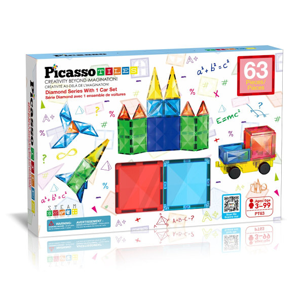 Picasso Tiles Diamond Series Magnetic Tiles set 63 delar multifärg